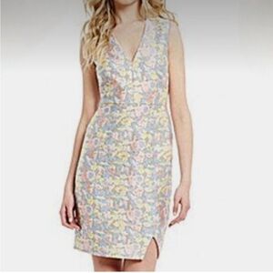 Calvin Klein Brocade Pastel Floral Sleeveless Sheath Mini Dress Women’s Size 4